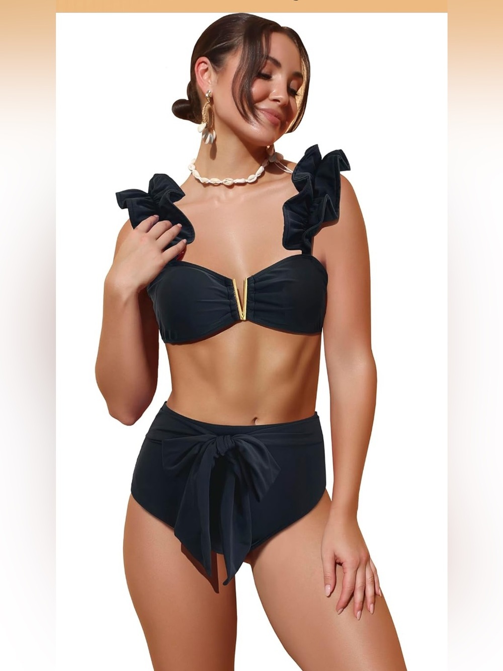 High Waisted Swimsuit Flounce Straps Bikini Tie Back S. 2207/bb4-1